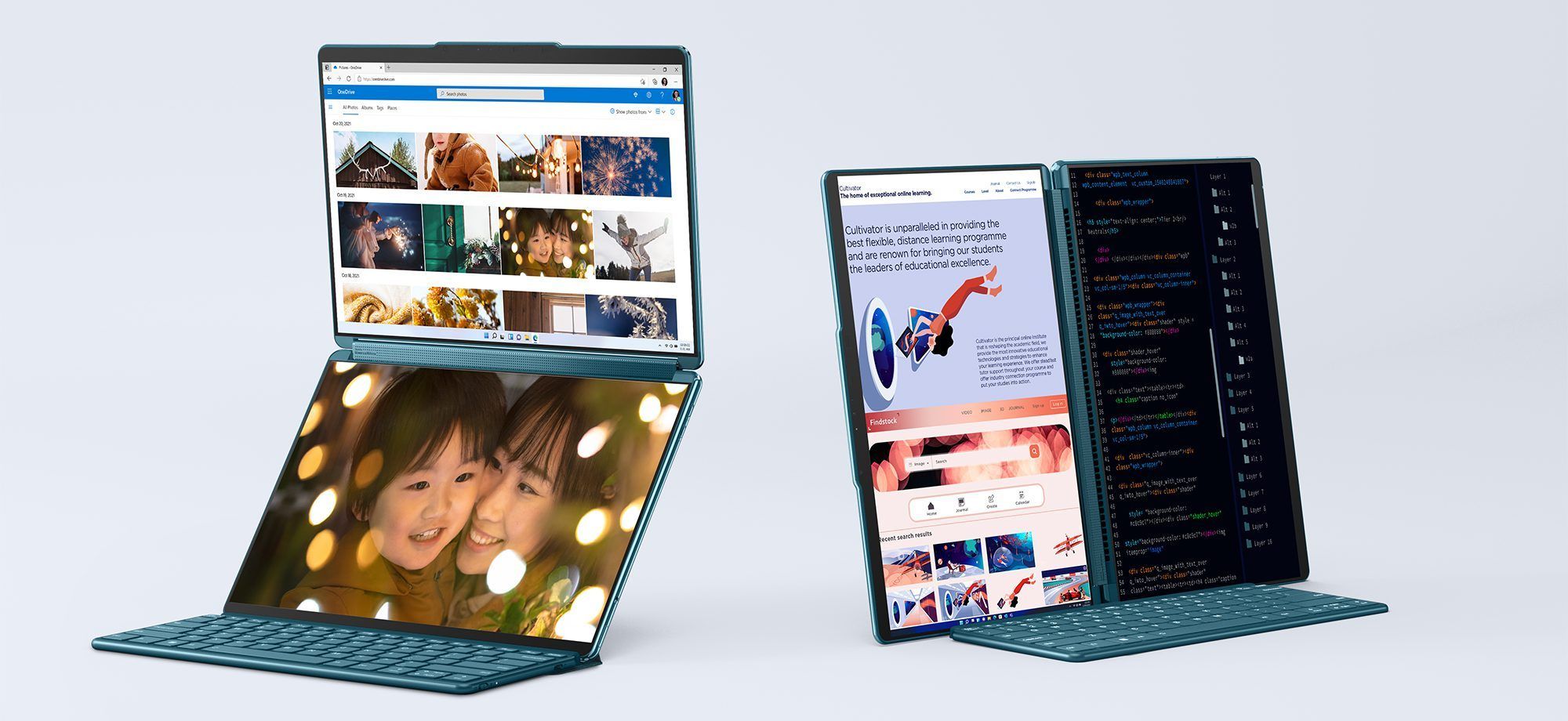 Using the Lenovo Yoga Book 9i laptop in vertical and horizontal modes.