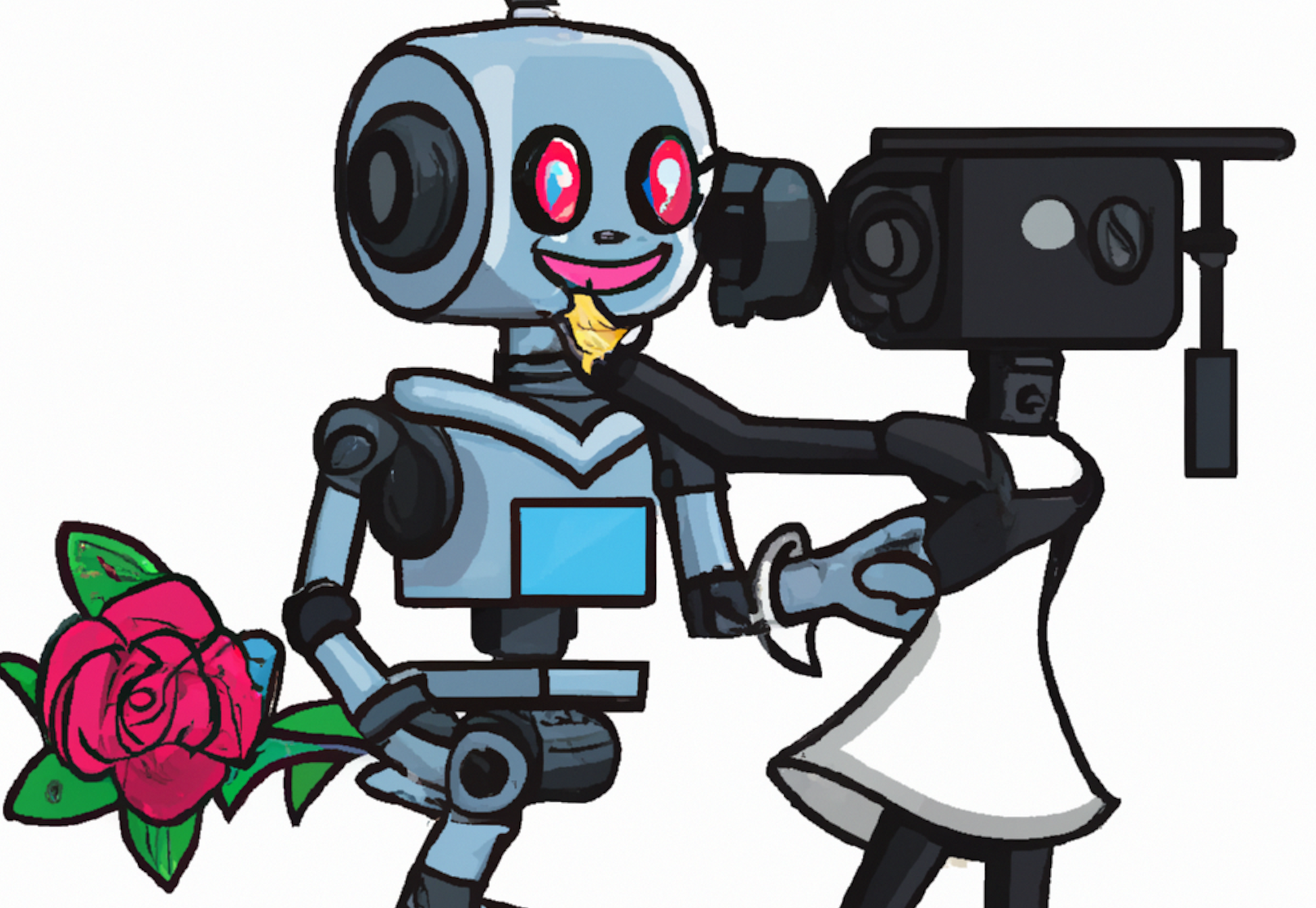 A robot proposing to another robot with a camera for its head