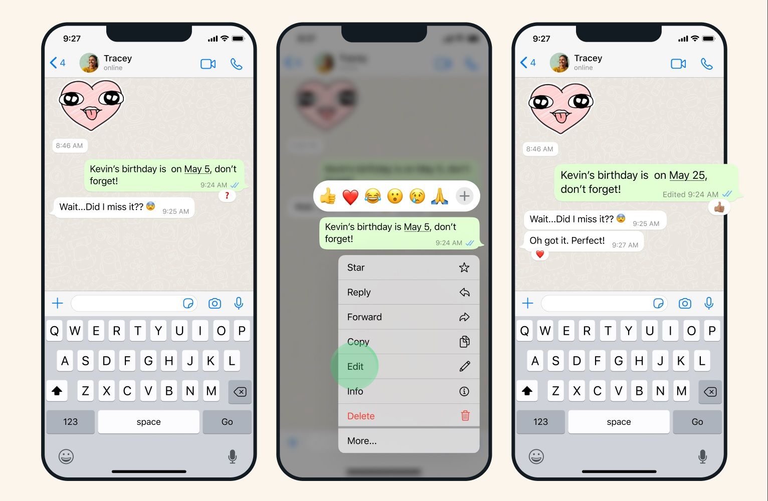 Message editing in WhatsApp