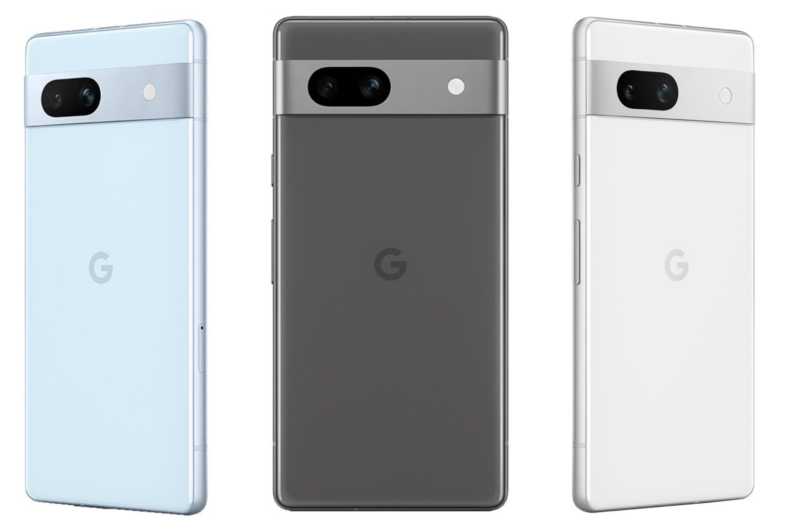 Three color options for the Google Pixel 7a 