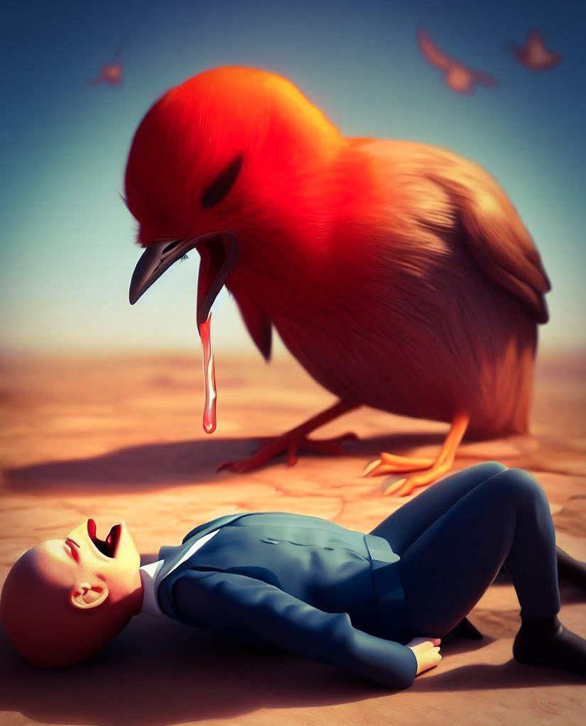 An angry reddit bird punishing a user while in agony