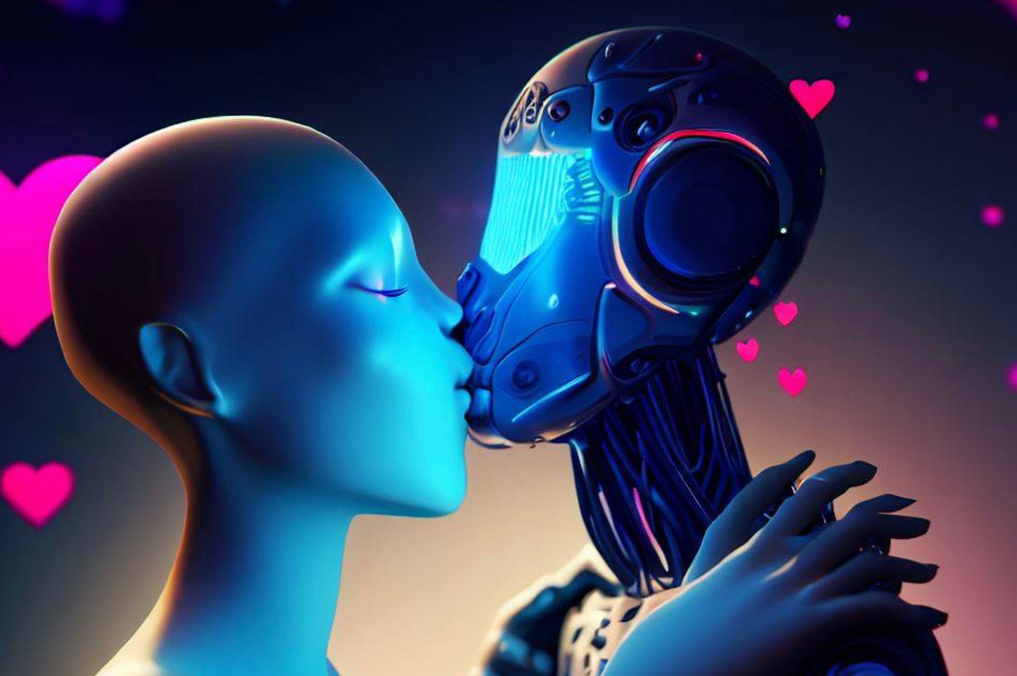 A person kissing a robot