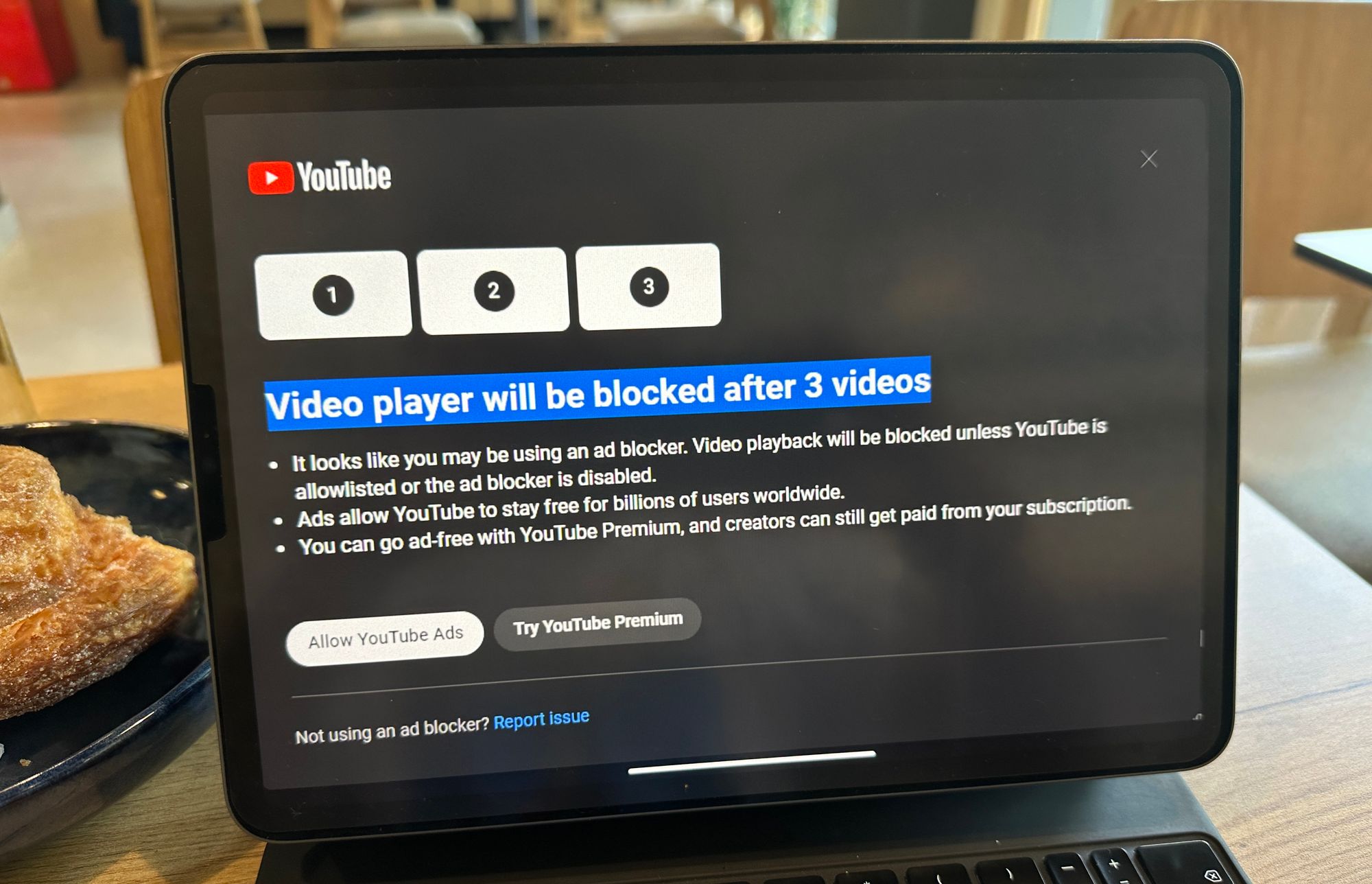 YouTube ad blocker warning video