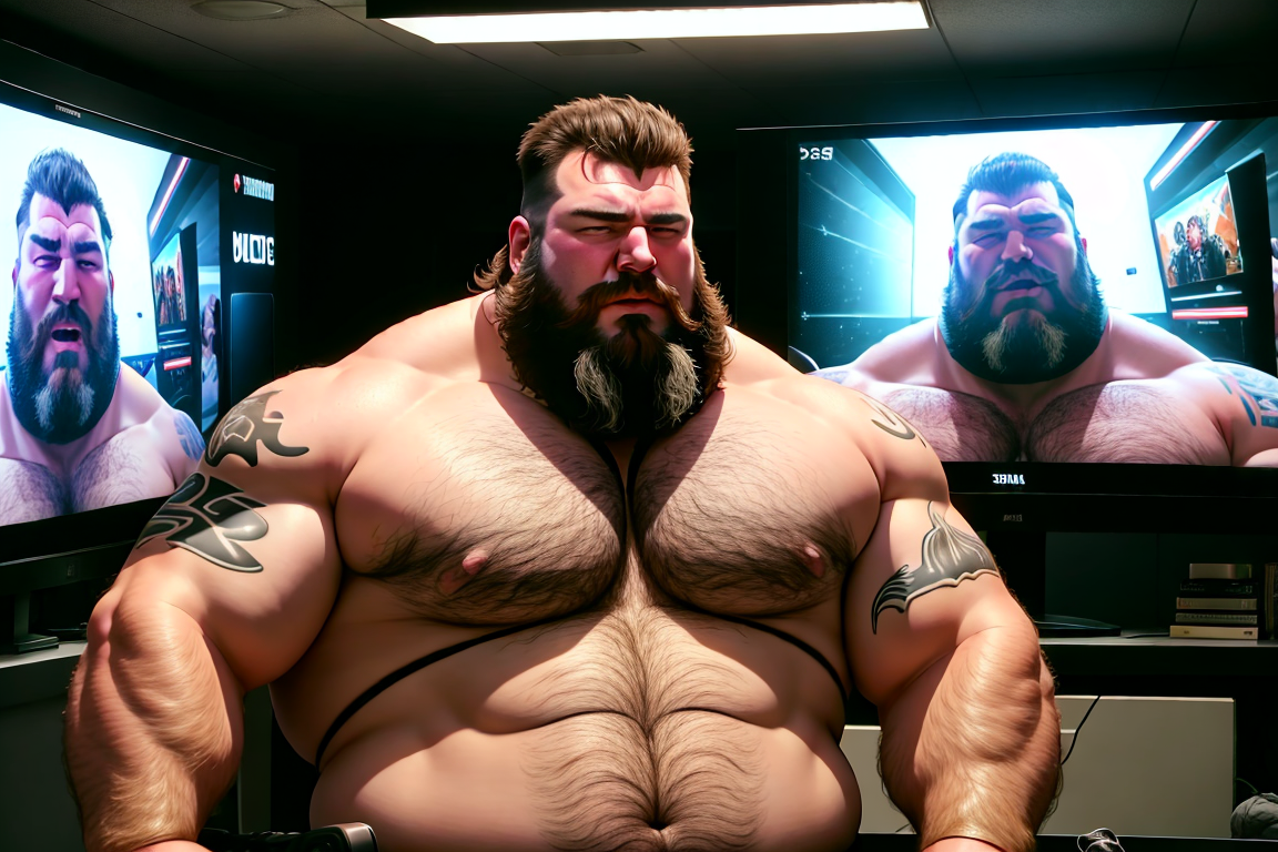A burly man appearing on multiple screens.