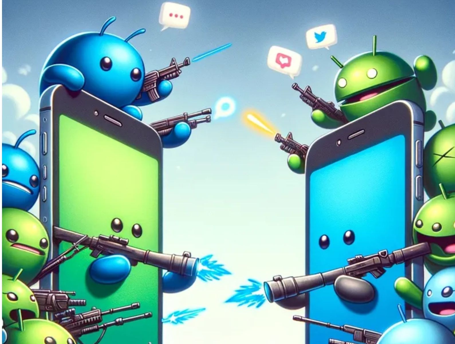 A fictitious messaging war between Android and Apple phones. 