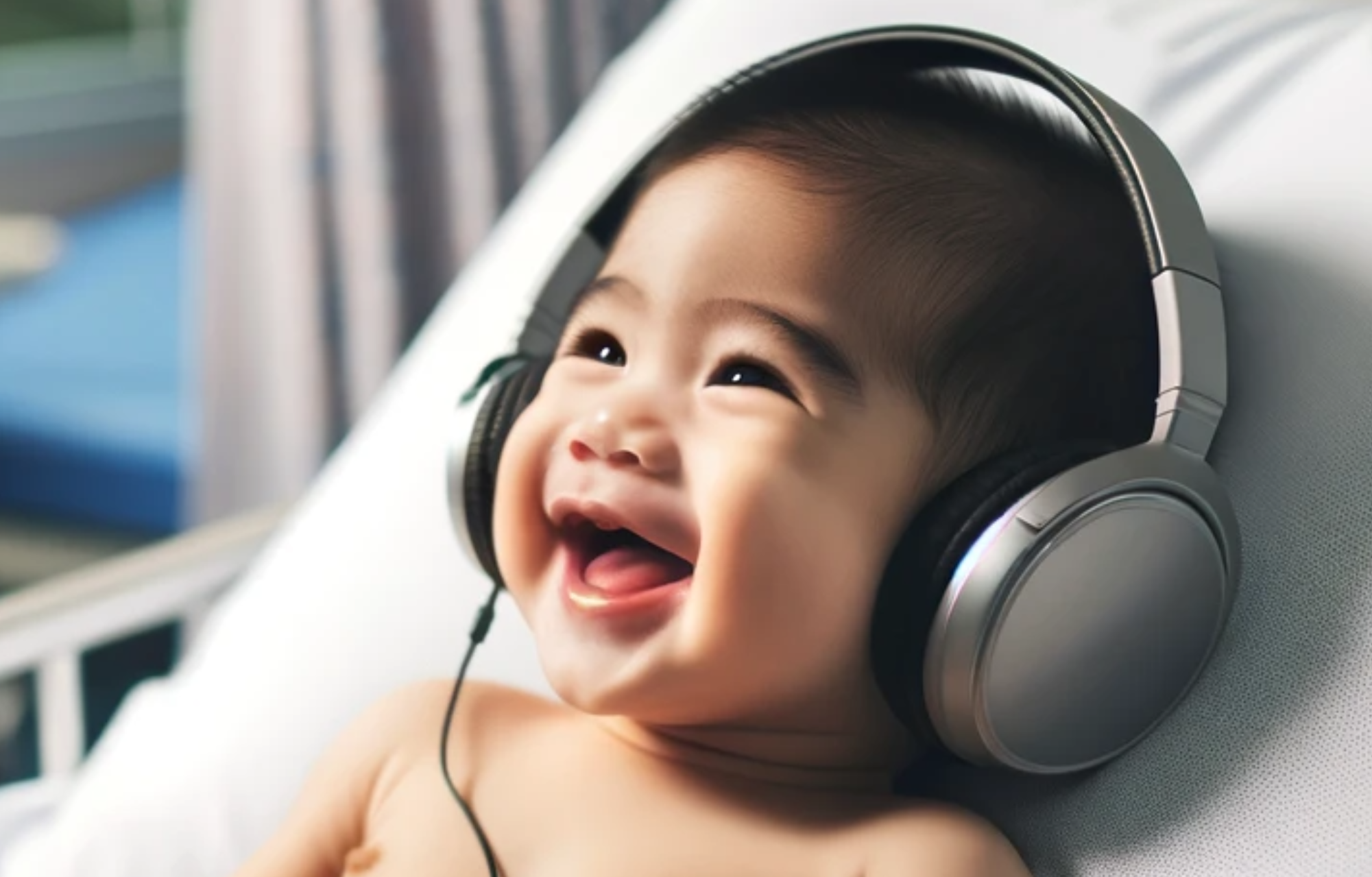 Little baby enjoying music.