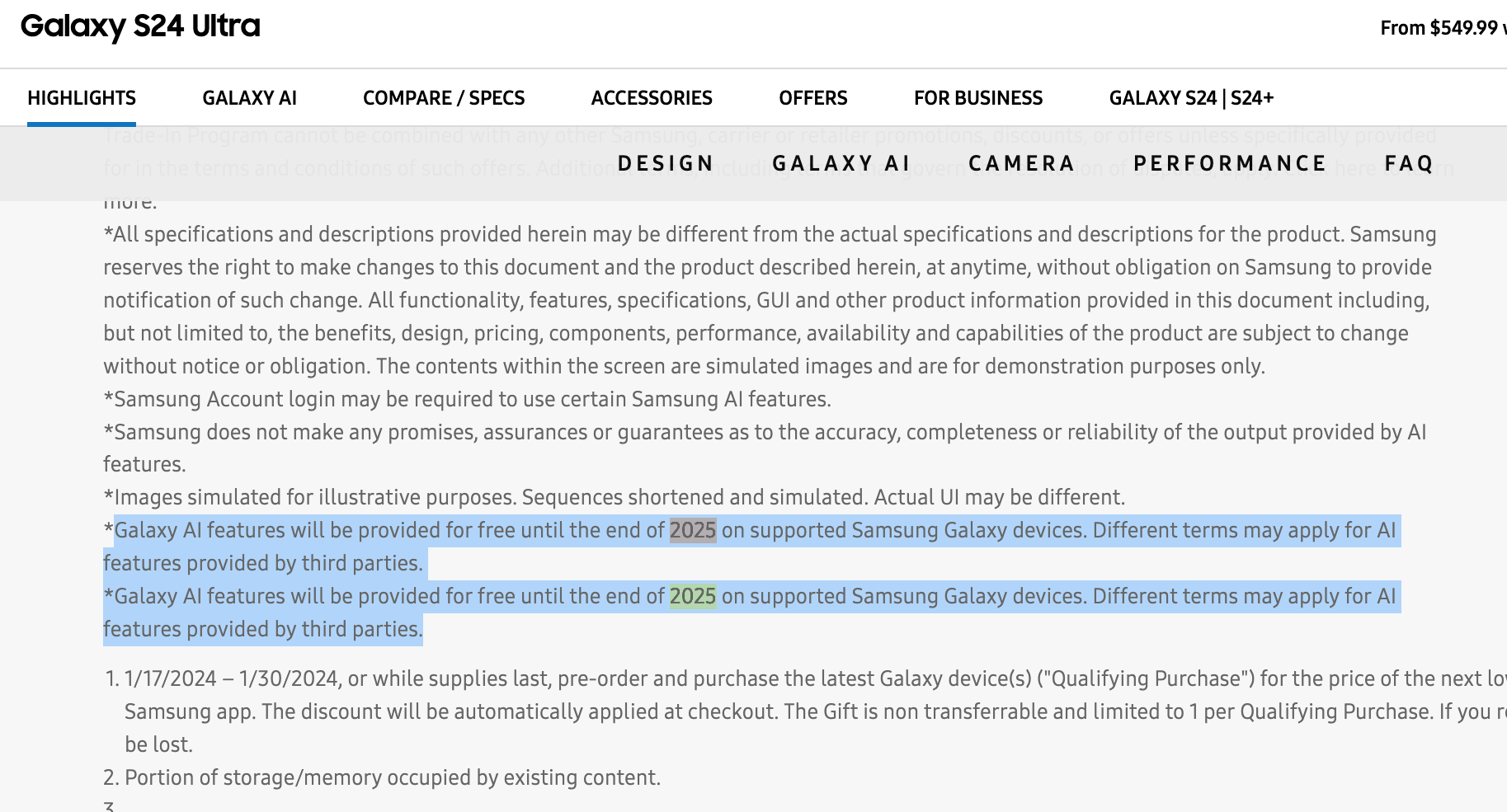 Samsung AI undisclosed pricing terms for Galaxy S24 series phones.