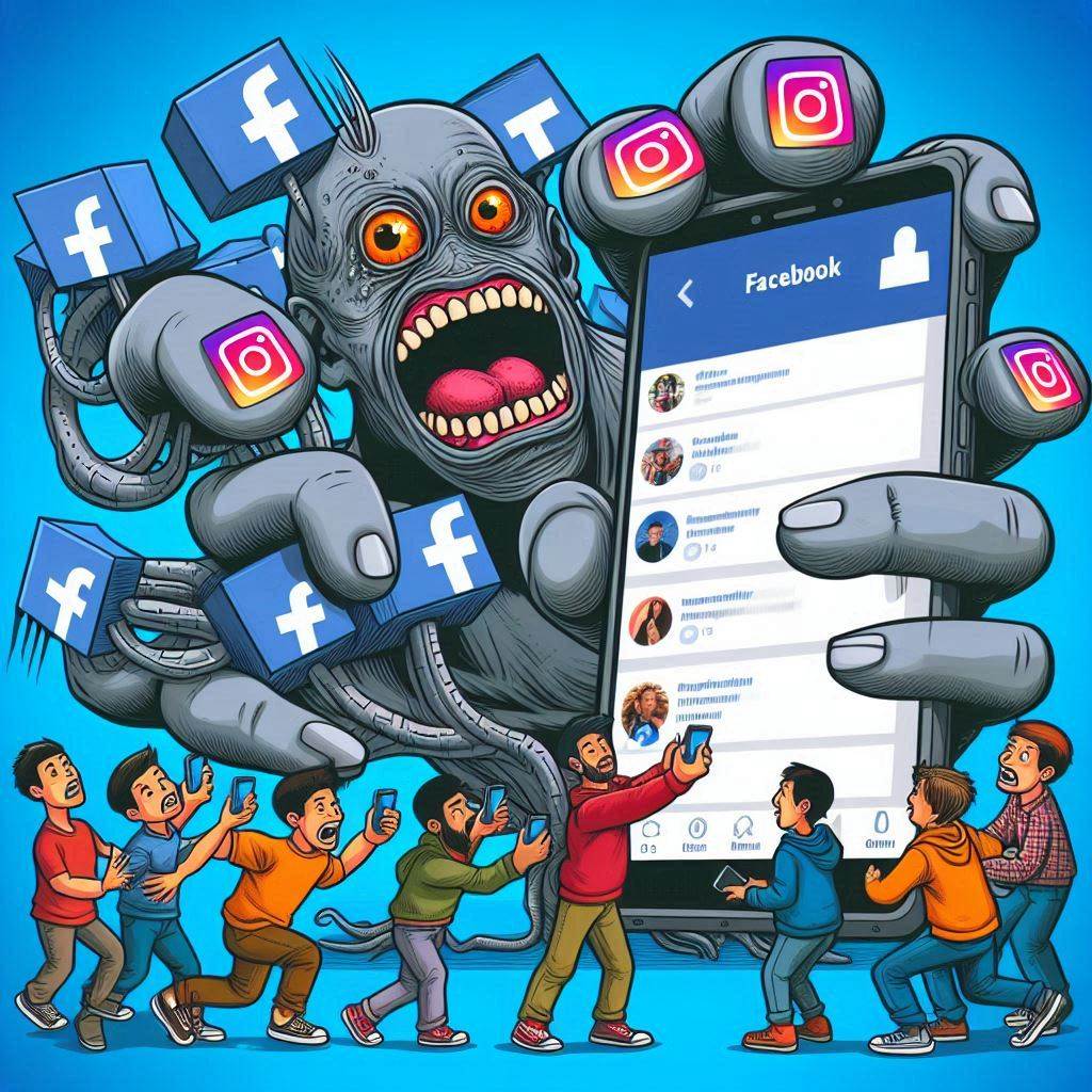A monster depicting Facebook and Instagram social media.