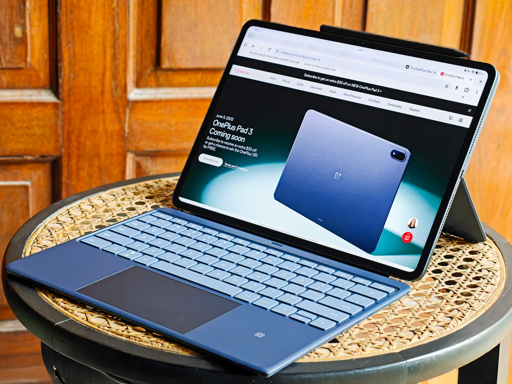 OnePlus Pad 3 with a keybaord folio case, courtesy of Athenil Media.