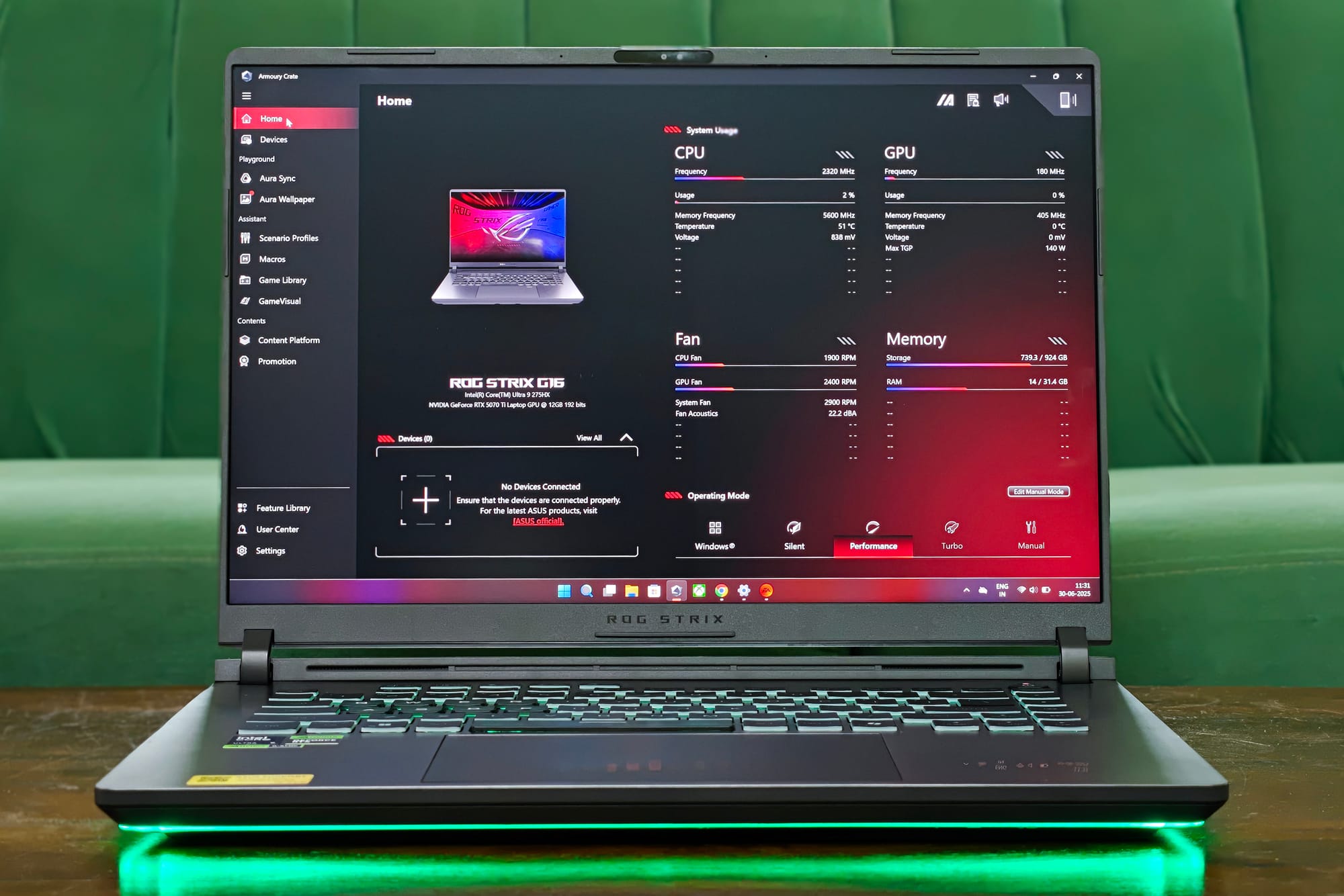 Asus ROG Strix G16 (2025) G615LR gaming laptop with Intel Core Ultra 9 275HX, Nvidia RTX 5070, 32GB DDR5 RAM, RGB.