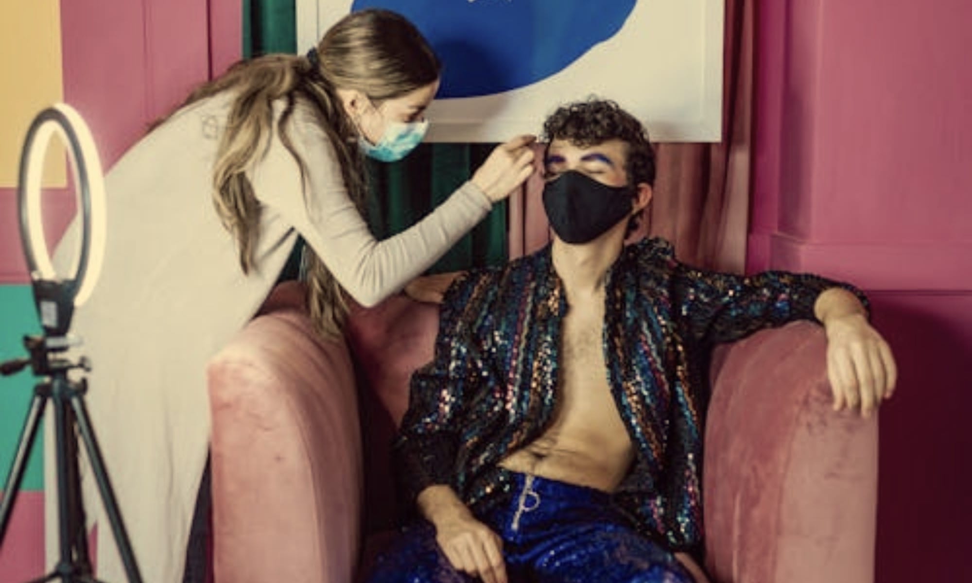 Person getting a makeup done.