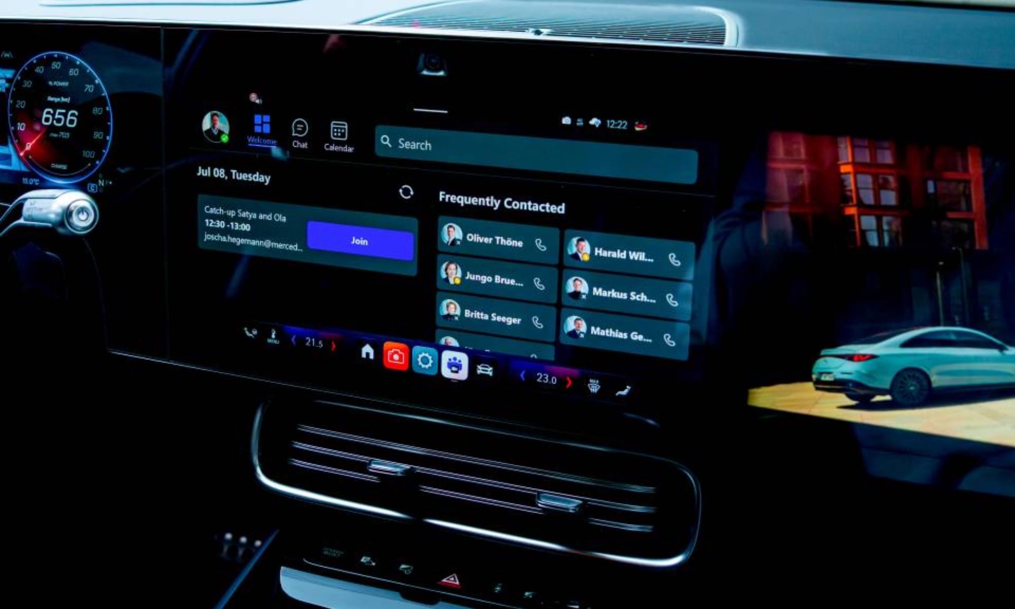 Running Teams inside a Mercedes car.