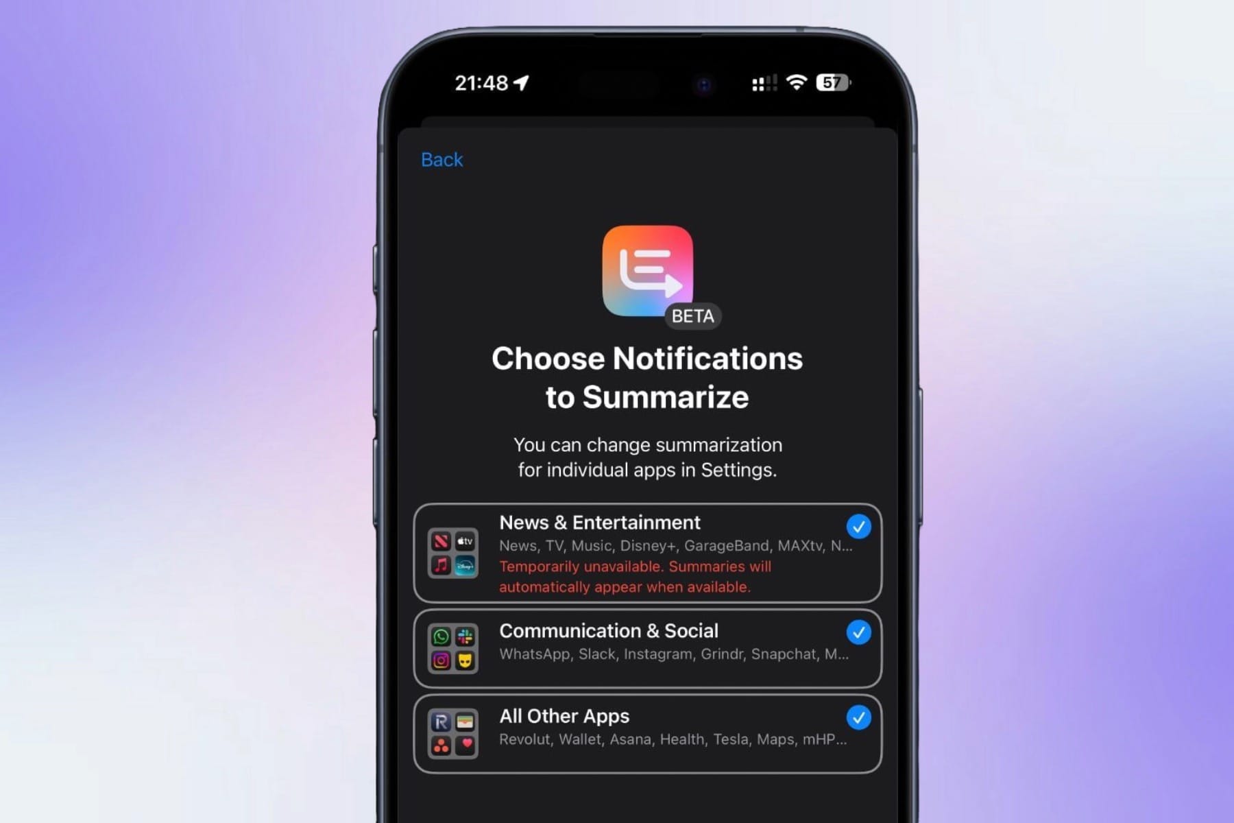 Notification summaries on an iPhone.