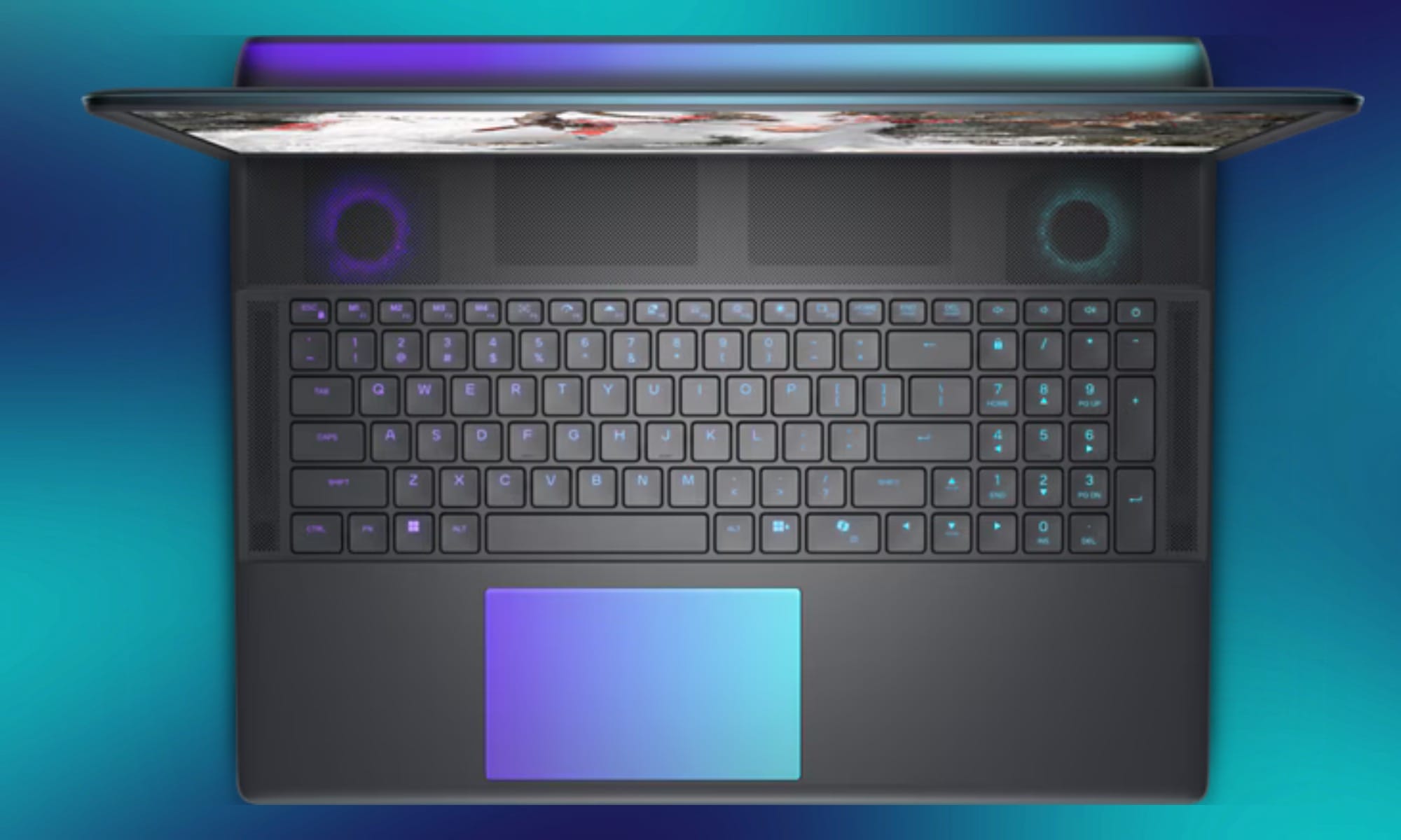 Top view of Dell Alienware Area-51 gaming laptop.