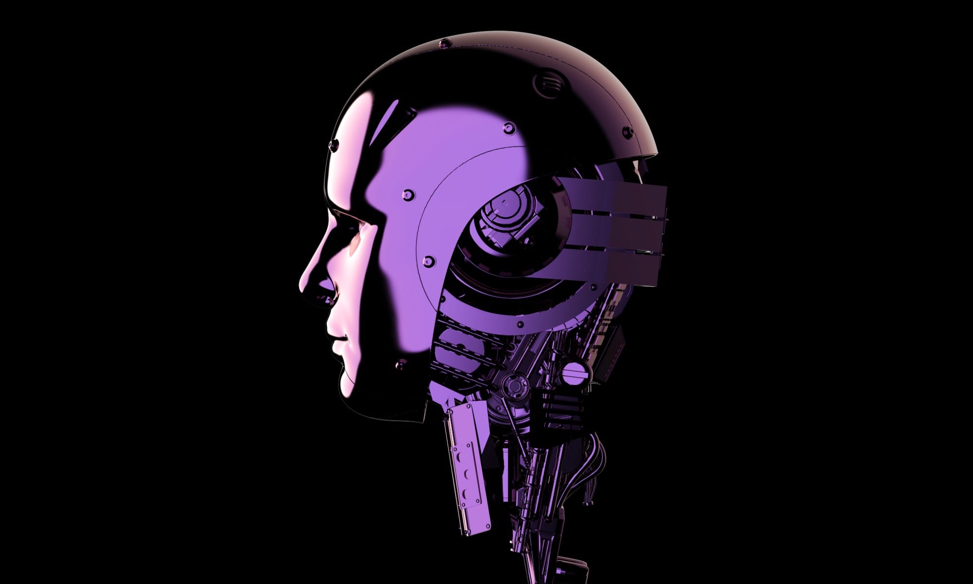 Side view of an AI robot. 