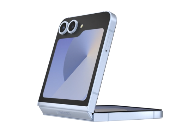unfolded Samsung Galaxy Z Flip 6 in blue colour