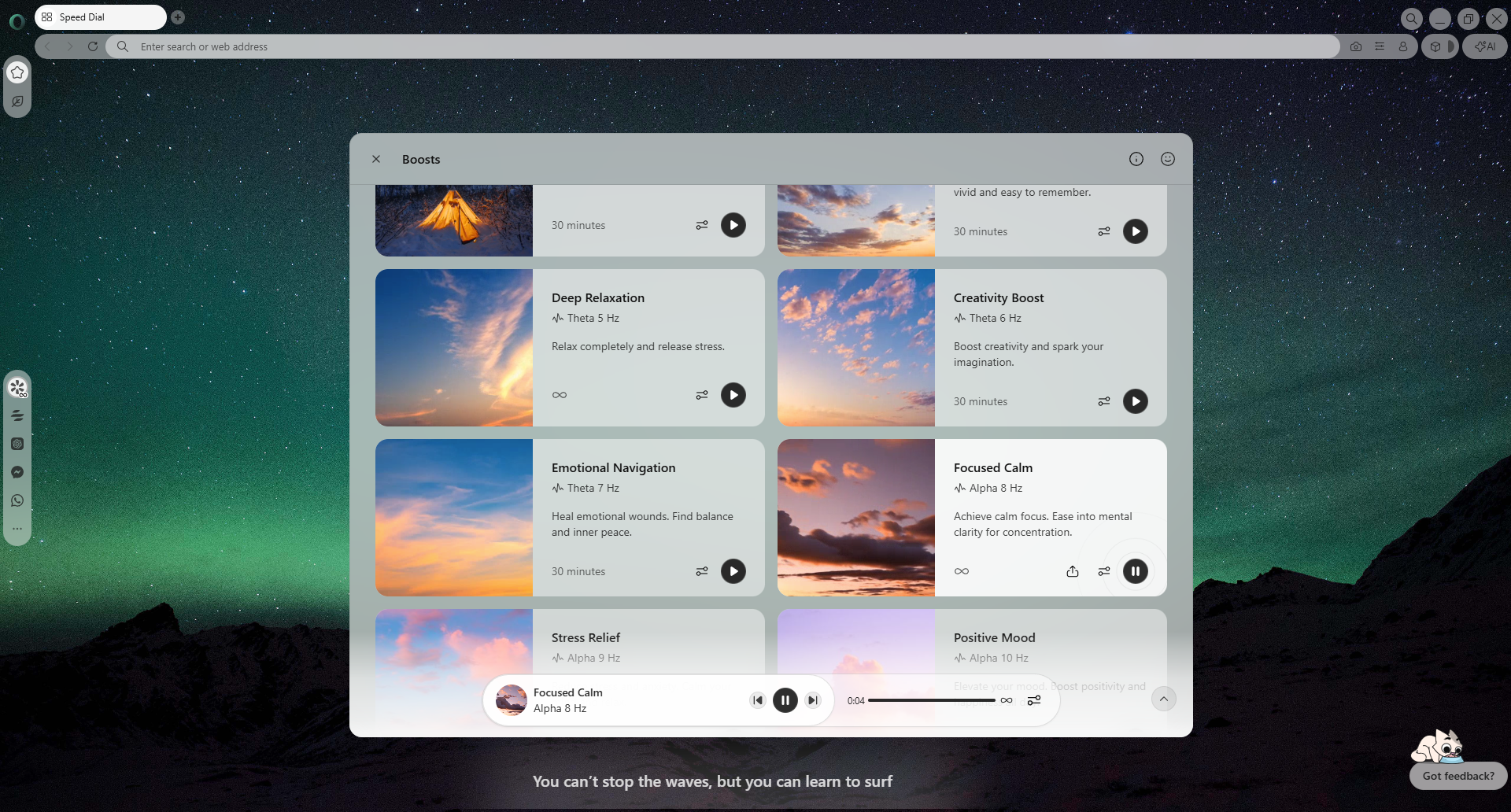 Boost feature with binaural beats lists of different frequency.