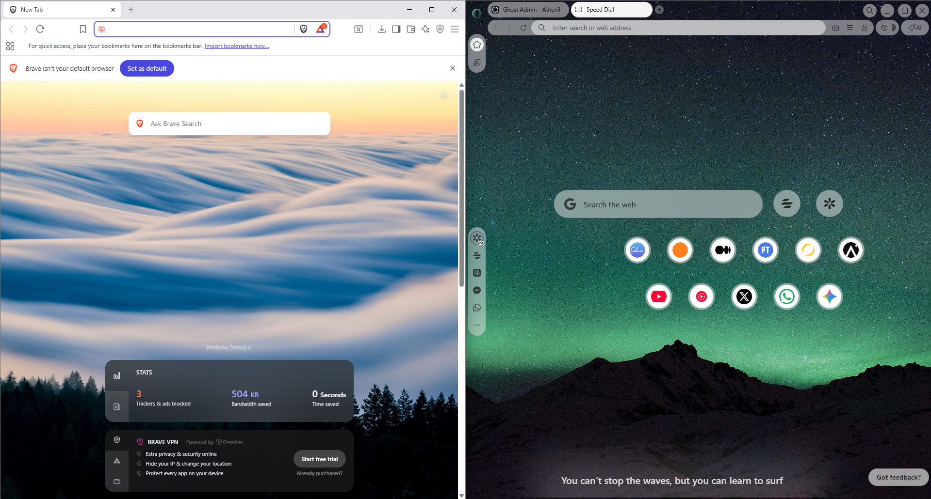 Brave Browser and Opera Air Browser side by side.