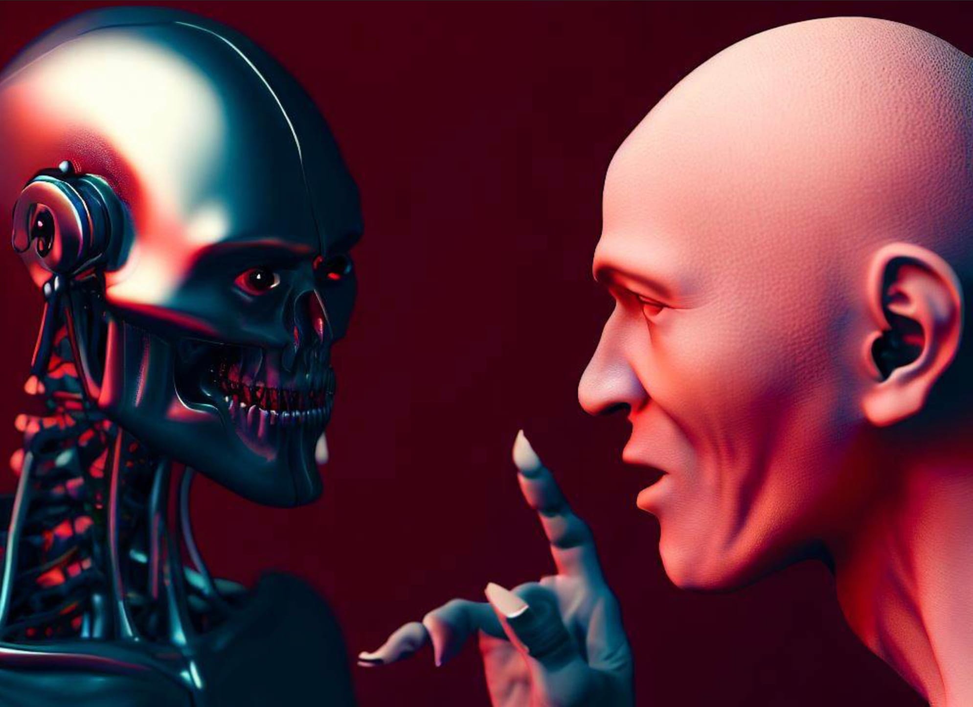 A person arguing with a robotic AI