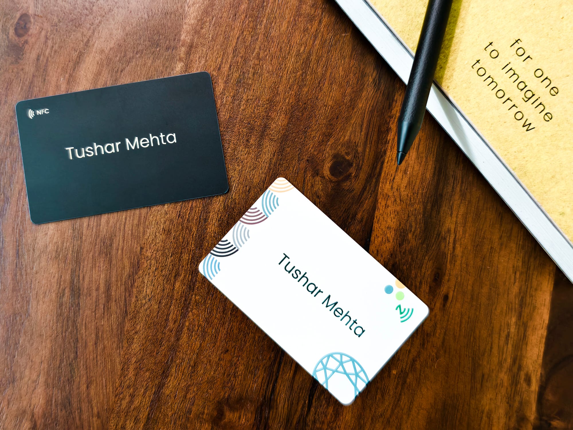 mTap NFC black and white premium business card and networking tool.  