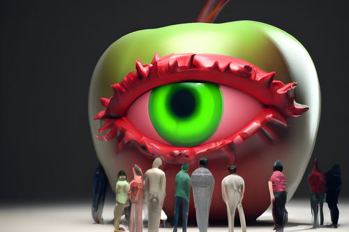 A giant apple spying on people.