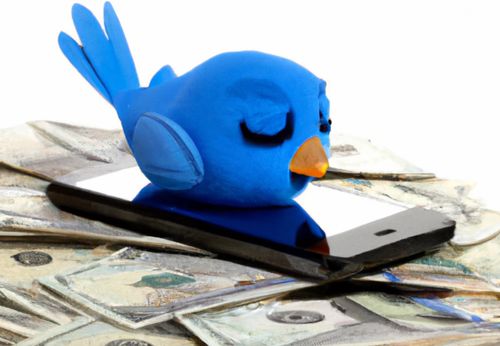 A blue bird on a wad of cash 