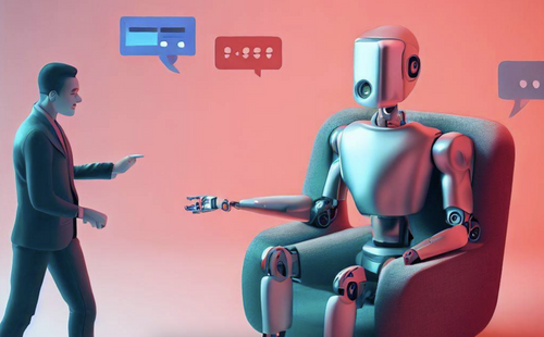 A person talking to a robot