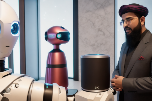 A Muslim cleric talking to robots.