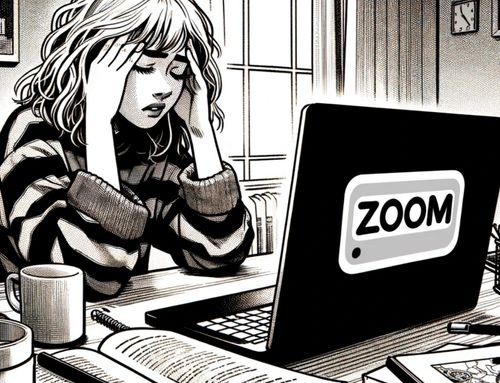 A college student  tired after zoom calls. 