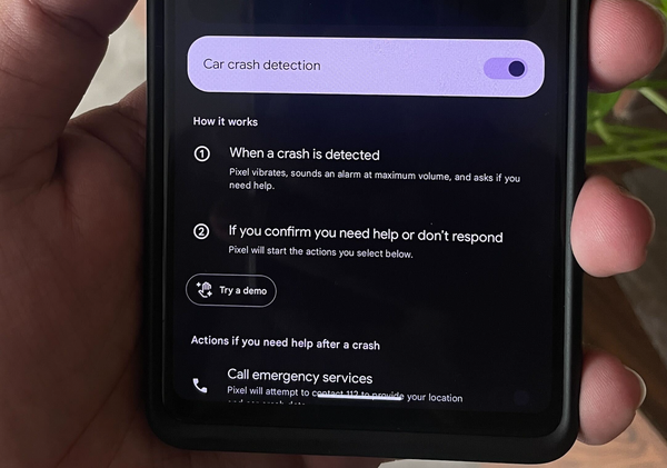 Car crash detection on a Pixel phone.