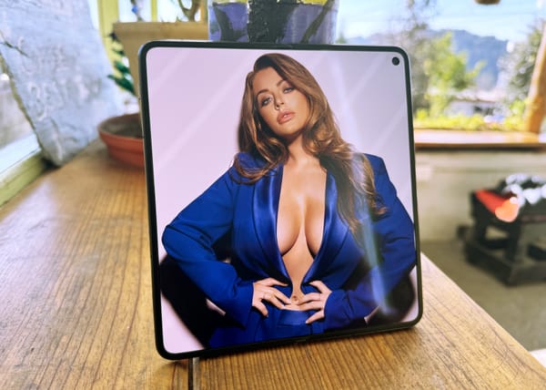 Adult film star Sophie Dee's image on a phone.